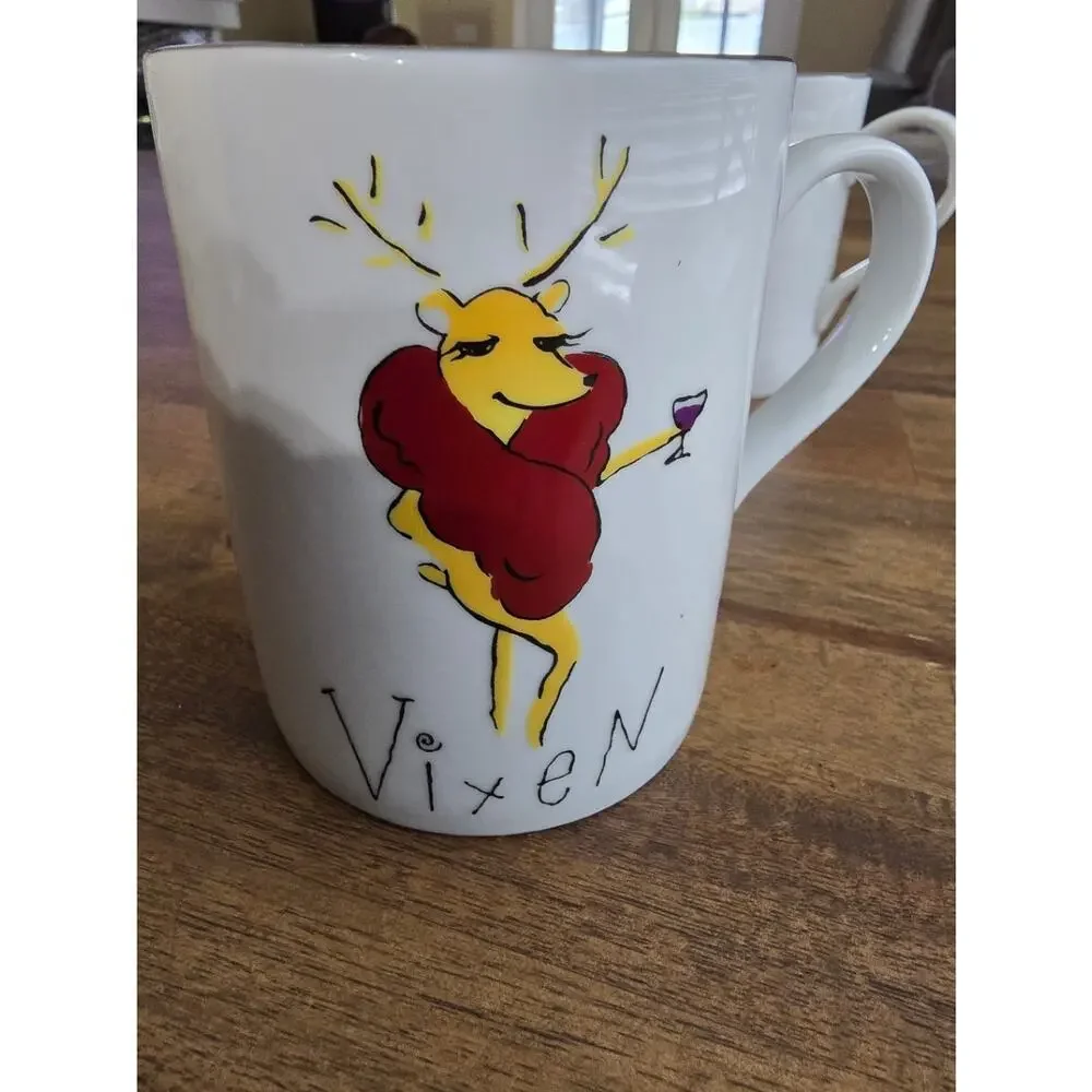 Pottery Barn Reindeer Mug White Christmas Holiday Coffee Cup NEW